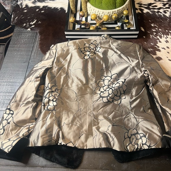 ARMANI COLLEZIONI Gold and Black Floral Print Blazer W Soft Rare Fuzzy Lining - Picture 7 of 11